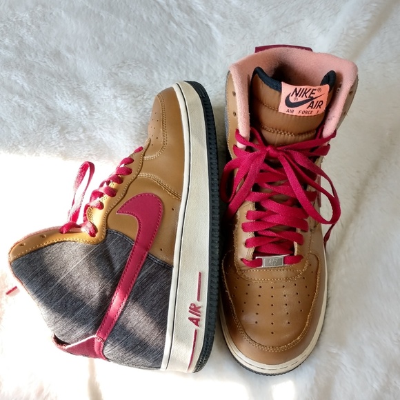 Nike Other - Nike AF1s High Ale Brown Noble Red Black